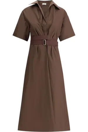 Brunello Cucinelli Kleedjes, Dames, Bruin, L, Katoen, Katoenen Midi Overhemdjurk