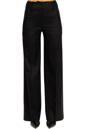 PT Torino Broeken, Dames, Zwart, S, Wol, Zwarte Flanellen Wijde Broek