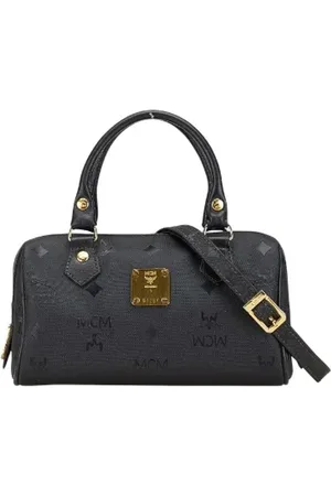 MCM Pre-owned, Dames, Zwart, ONE Size, Leer, Tweedehands Canvas handtassen