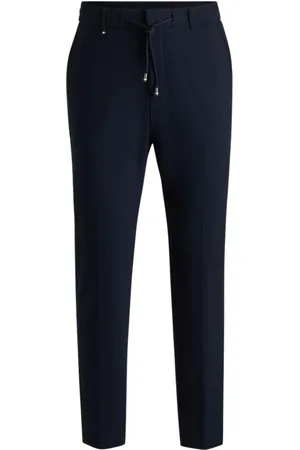 HUGO BOSS Broeken, Heren, Blauw, XL, Elegante Mix van Stoffen voor Jou