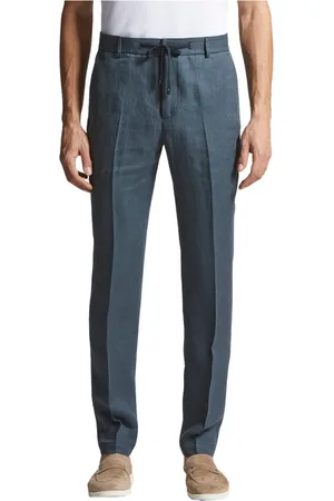 PESERICO SIGN Broeken, Heren, Blauw, XS, Linnen, Ermenegildo Zegna puur linnen joggerbroek