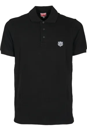 Kenzo Tops, Heren, Zwart, S, Katoen, Zwarte Polo Shirt met Klassieke Kraag