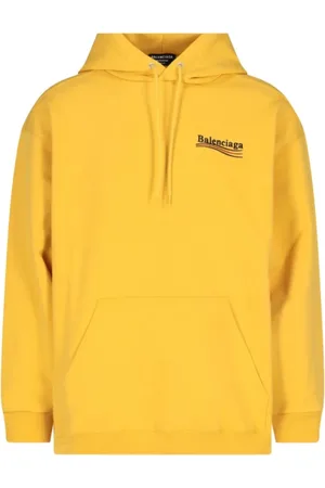 Balenciaga Sweatshirts & Hoodies, Heren, Geel, S, Katoen, Gele Geborduurde Hoodie