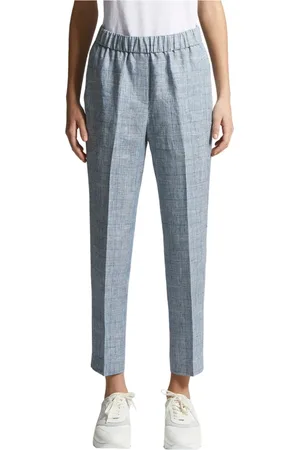 PESERICO SIGN Broeken, Dames, Blauw, XS, Linnen, Loro Piana zuivere linnen Prince of Wales broek