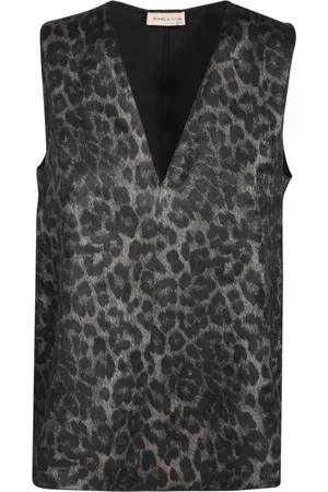 BLANCA Tops, Dames, Veelkleurig, S, Animalier Print V-Neck Top Aw 23