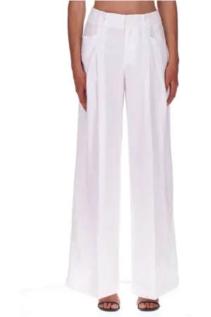 ERMANNO SCERVINO Broeken, Dames, Wit, S, Linnen, Wijde Pijp Linnen Witte Broek