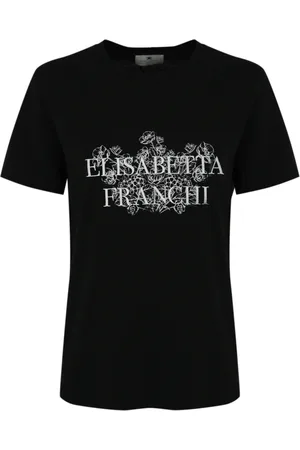 Elisabetta Franchi Tops, Dames, Zwart, S, Katoen, Cotton T-shirt met Logo Print
