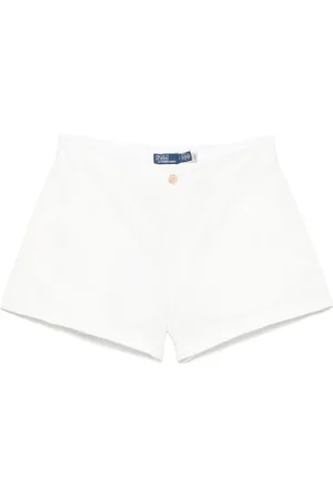 Ralph Lauren Korte broeken, Dames, Wit, XS, Katoen, Witte Chino Shorts met Verborgen Rits