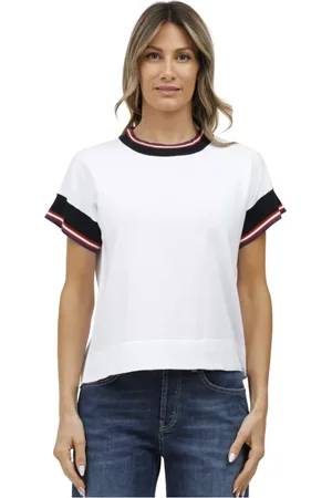 ALPHA STUDIO Tops, Dames, Wit, M, Top met korte mouwen en contrastranden