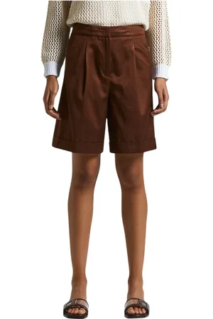 PESERICO SIGN Korte broeken, Dames, Bruin, 3Xs, Katoen, Viscose katoen satijn keper bermuda shorts
