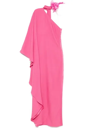 ‎Taller Marmo‎ Kleedjes, Dames, Roze, L, Fuchsia Bloemenapplicatie Lange Mouw Jurk