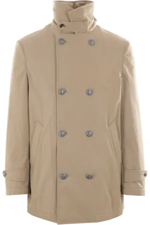 Brunello Cucinelli Mantels, Heren, Bruin, L, Katoen, Lichtbruine katoenen gabardine jas