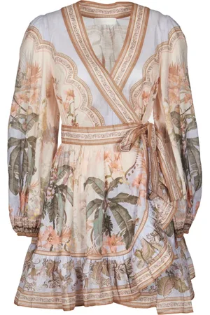 ZIMMERMANN Kleedjes, Dames, Veelkleurig, S, Katoen, Bloemen Wrap Mini Jurk