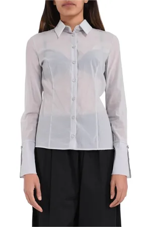 Patrizia Pepe Blouses & Shirts, Dames, Grijs, XS, Organza, Doorschijnende organza shirt met klassieke kraag