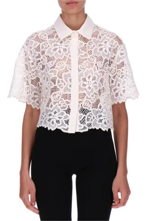 ERMANNO SCERVINO Blouses & Shirts, Dames, Wit, S, Linnen, Kanten Crop Shirt in Ecru