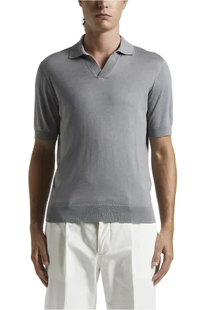 PESERICO SIGN Truien, Heren, Grijs, 2Xl, Katoen, Zijden en katoenen poloshirt