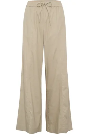 Gestuz Broeken, Dames, Groen, S, Linnen, Wijde Linnen Broek Zilver Salie