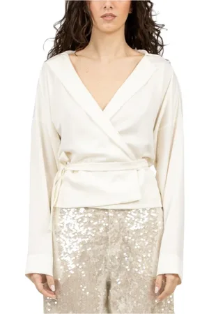 Serafini Blouses & Shirts, Dames, Wit, M, Polyester, Ivory Crossed V-Neck Blouse