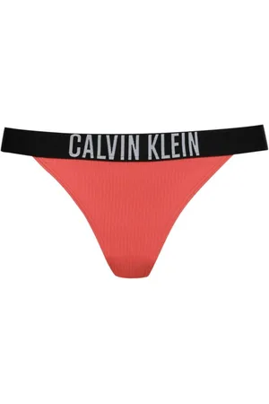 Calvin Klein Badkleding, Dames, Oranje, S, Nylon, Braziliaanse Bikini Onderkant Geribbeld Nylon