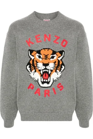 Kenzo Truien, Heren, Grijs, L, Katoen, Rondgebreide trui