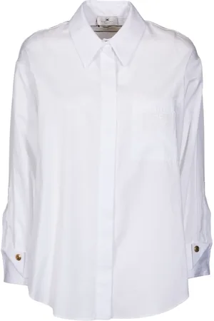 Elisabetta Franchi Blouses & Shirts, Dames, Wit, L, Katoen, Witte Katoenen Poplin Overhemd met Lange Mouwen