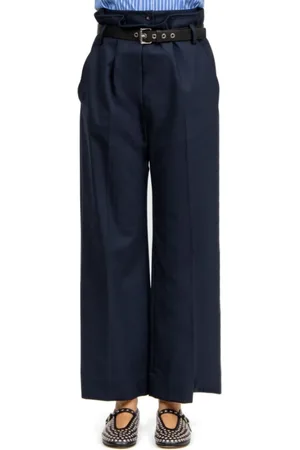 TELA Broeken, Dames, Blauw, S, Wol, Hoge Taille Blauwe Wollen Broek met Riem