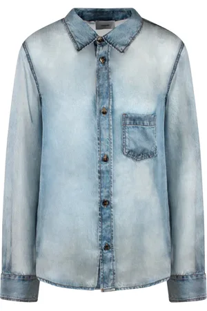 haikure Blouses & Shirts, Dames, Blauw, L, Denim, Denim Print Zijden Overhemd