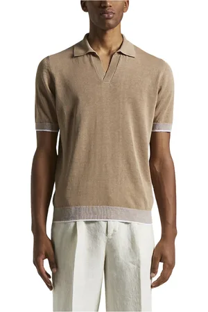 PESERICO SIGN Truien, Heren, Bruin, S, Katoen, Linnen en katoenen crêpe poloshirt