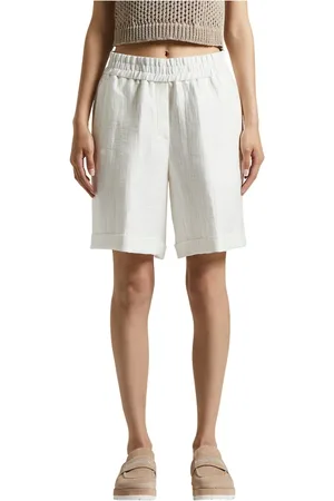 PESERICO SIGN Korte broeken, Dames, Wit, 2Xs, Linnen, Bermuda shorts in technisch linnen keper