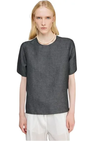 SEMICOUTURE Blouses & Shirts, Dames, Grijs, M, Katoen, Grijze en witte katoenen mousseline blouse