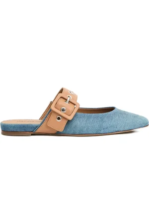 HALMANERA Schoenen, Dames, Blauw, 36 EU, Denim, Denim Leren Ballet Flats Blauw