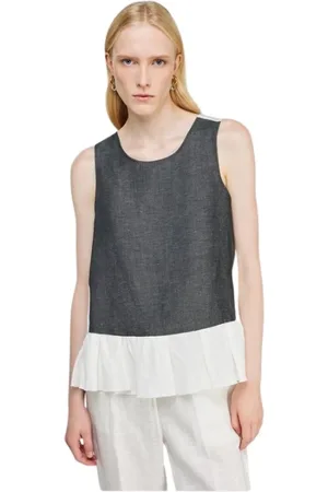 SEMICOUTURE Tops, Dames, Grijs, M, Katoen, Bicolor Katoen en Zijden Mouwloze Top