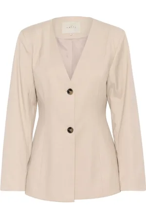 Kaffe Jassen, Dames, , L, Leer, Kraagloze Blazer Veergrijs Melange