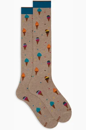 Gallo Ondergoed, Dames, Veelkleurig, S, Katoen, Beige lange katoenen sokken voor dames met ijspatroon