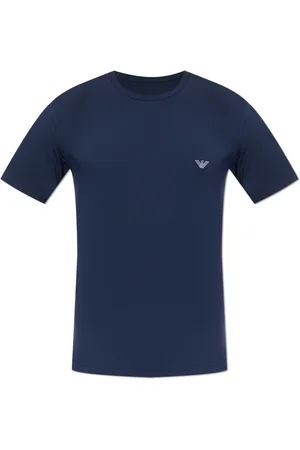 Emporio Armani Tops, Heren, Blauw, 2Xl, T-shirt met geborduurd logo