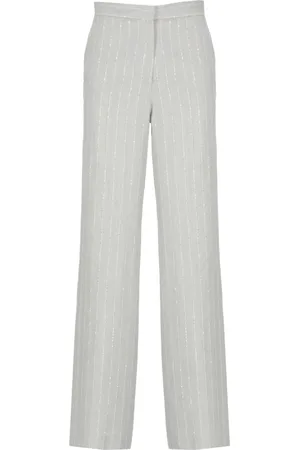 ANTONELLI Broeken, Dames, Grijs, M, Pailletten, Grijze Zijden Pinstripe Broek met Pailletten