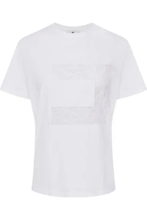 Elisabetta Franchi Tops, Dames, Wit, XS, Katoen, Katoenmix T-Shirt
