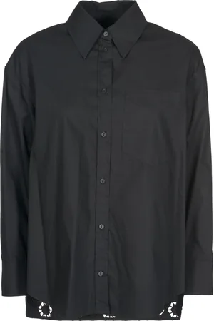 Dondup Blouses & Shirts, Dames, Zwart, XS, Zwarte Geborduurde Overhemd met Lange Mouwen