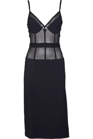 Elisabetta Franchi Kleedjes, Dames, Zwart, L, Tule, Zwarte Crêpe Stretch Jurk met Tule Inzetstukken