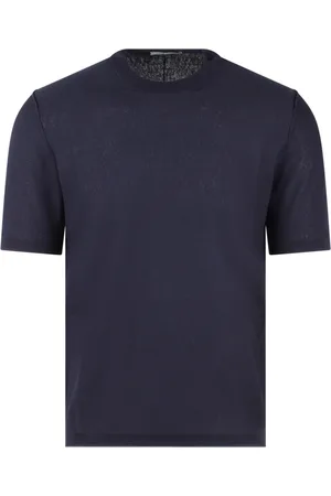 Paolo Pecora Tops, Heren, Blauw, S, Katoen, Katoenen Gebreid T-Shirt met Crepe Stijl