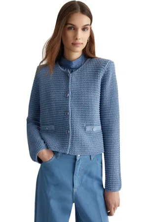 Liu Jo Truien, Dames, Blauw, M, Gebreide Cardigan in Array Stijl