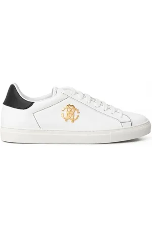 Roberto Cavalli Schoenen, Heren, Wit, 44 EU, Leer, Witte leren sneaker met RC-logo