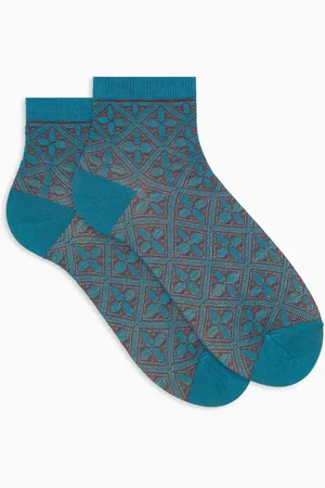 Gallo Ondergoed, Dames, Veelkleurig, S, Katoen, Lichtblauwe ultrakorte katoenen sokken voor dames met batikpatroon