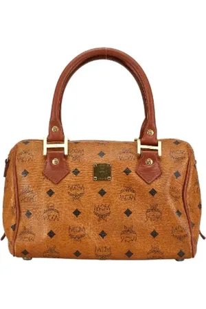 MCM Pre-owned, Dames, Bruin, ONE Size, Leer, Tweedehands Canvas handtassen