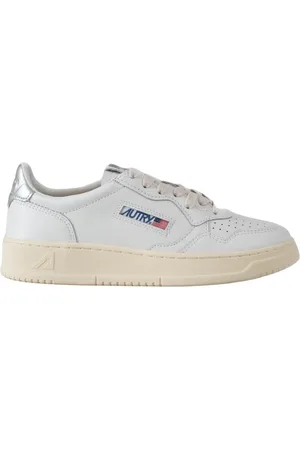 Autry Schoenen, Dames, Wit, 41 EU, Leer, Witte leren tennisschoenen met zilveren hiel