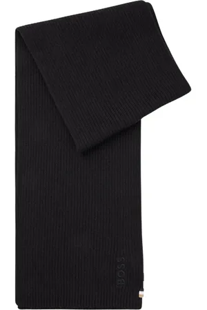 HUGO BOSS Accessoires, Heren, Zwart, ONE Size, Wol, Geborduurde Logo Wollen Blend Sjaal