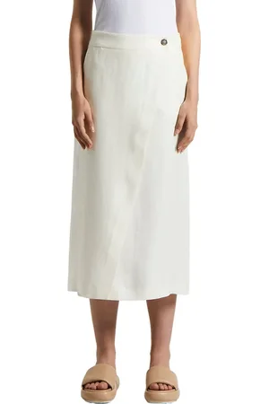 PESERICO SIGN Rokken, Dames, Wit, XL, Linnen, Effen puur linnen gabardine overslagrok