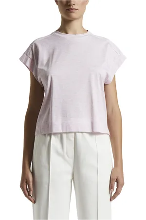 PESERICO SIGN Tops, Dames, Roze, XL, Katoen, Puurd melange gestreept katoenen jersey shirt