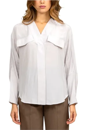 TELA Blouses & Shirts, Dames, Grijs, M, Zwarte viscose lange mouwen shirt