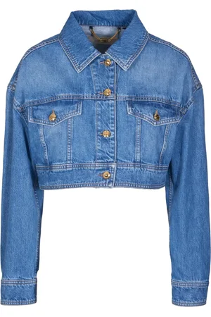 Elisabetta Franchi Jassen, Dames, Blauw, M, Denim, Blauwe Cropped Denim Trucker Jack